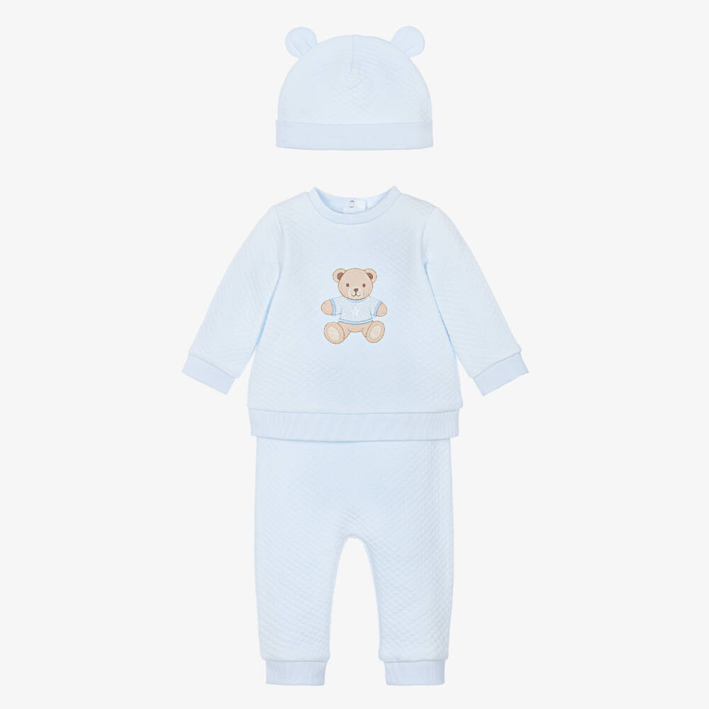 Little Me-Baby Boys Blue Jersey Tracksuit Set With Teddy Bear | Childrensalon