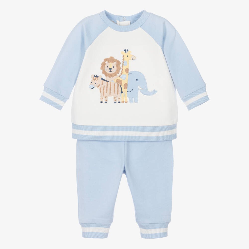 Little Me-Baby Boys Pale Blue Cotton Safari Animal Tracksuit | Childrensalon