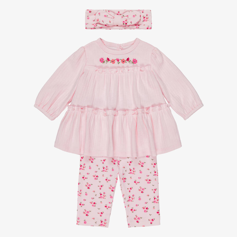 Little Me-Baby Girls Pink Floral Cotton Jersey Leggings Outfit | Childrensalon