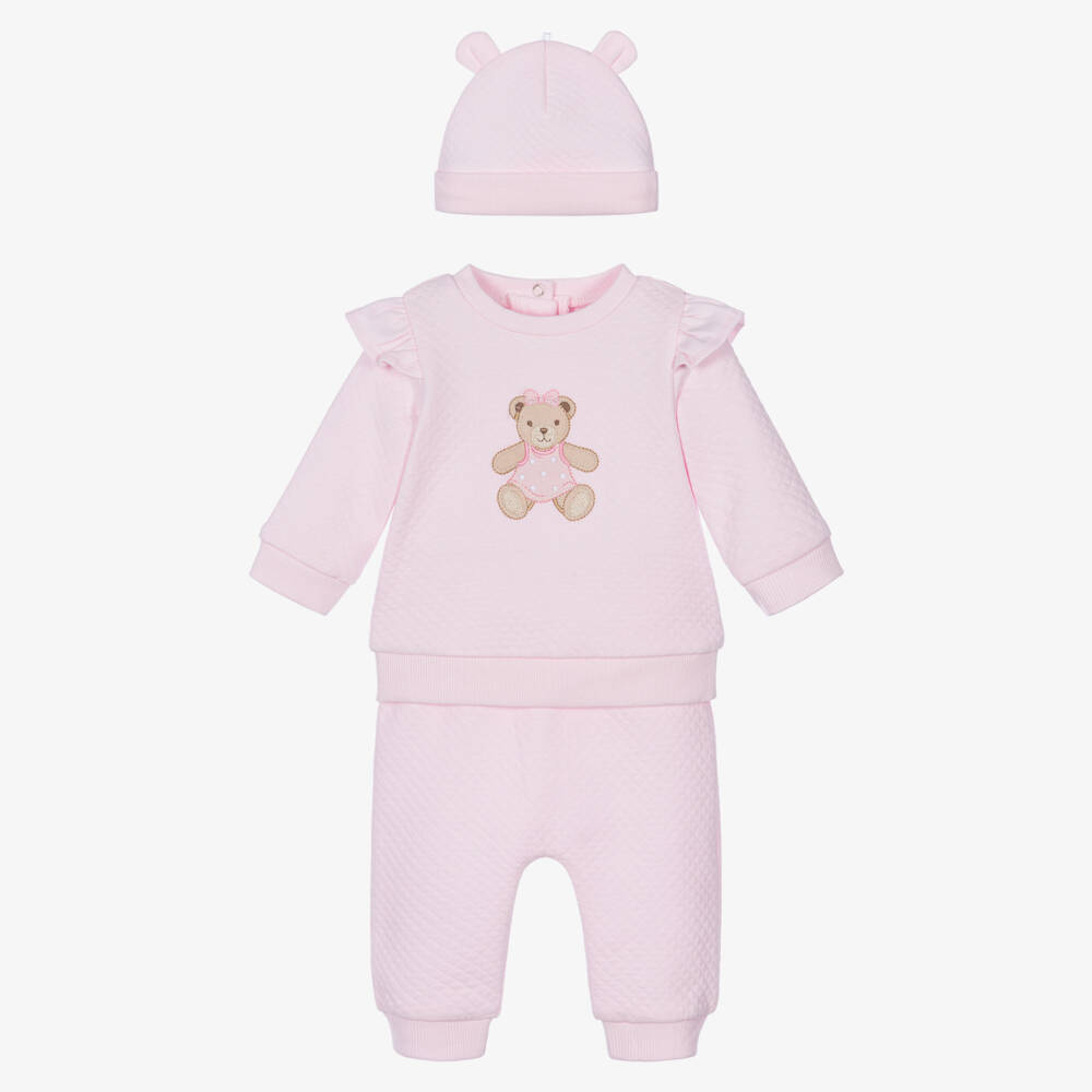Little Me-Baby Girls Pink Jersey Tracksuit Set With Teddy Bear  | Childrensalon