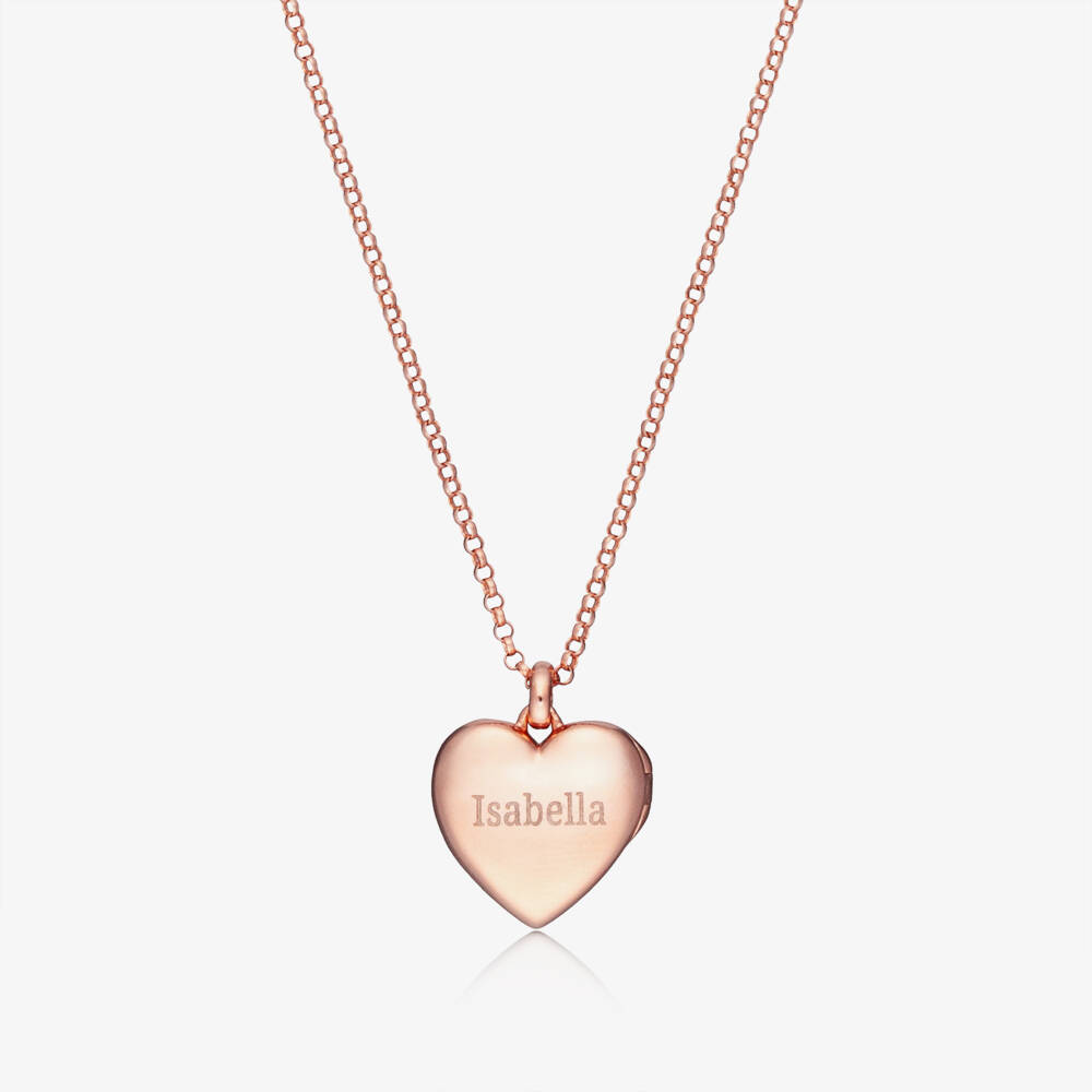 Little Star-Girls Rose Gold Plated Personalised Heart Locket (38cm) | Childrensalon