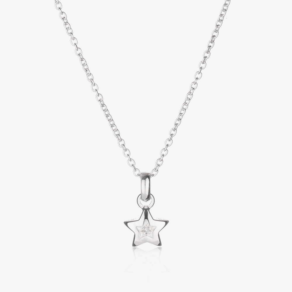 Little Star-Girls Sterling Silver Diamond Star Necklace (38cm) | Childrensalon