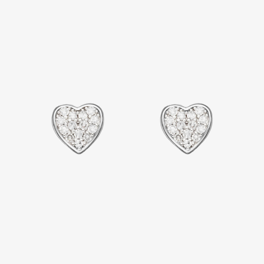 Little Star-Girls Sterling Silver Heart Stud Earrings with Diamonds | Childrensalon