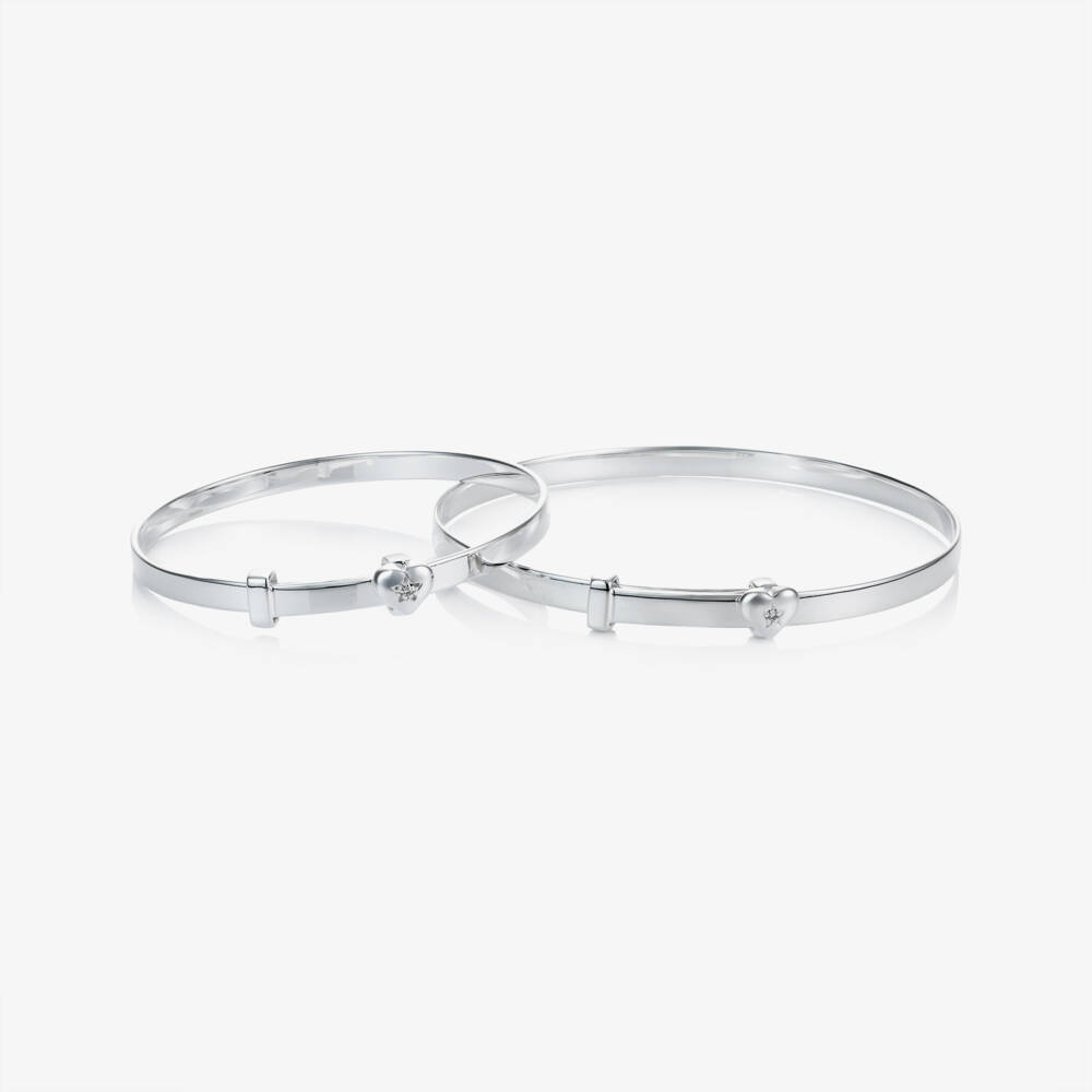 Little Star-Girls Sterling Silver Mummy & Me Diamond Heart Bracelet Set | Childrensalon
