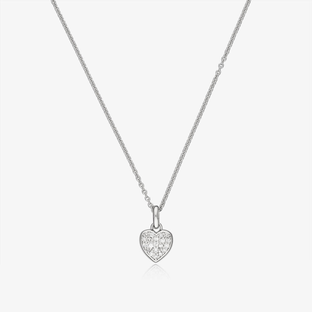 Little Star-Girls Sterling Silver & Platinum Diamond Heart Necklace (46cm) | Childrensalon