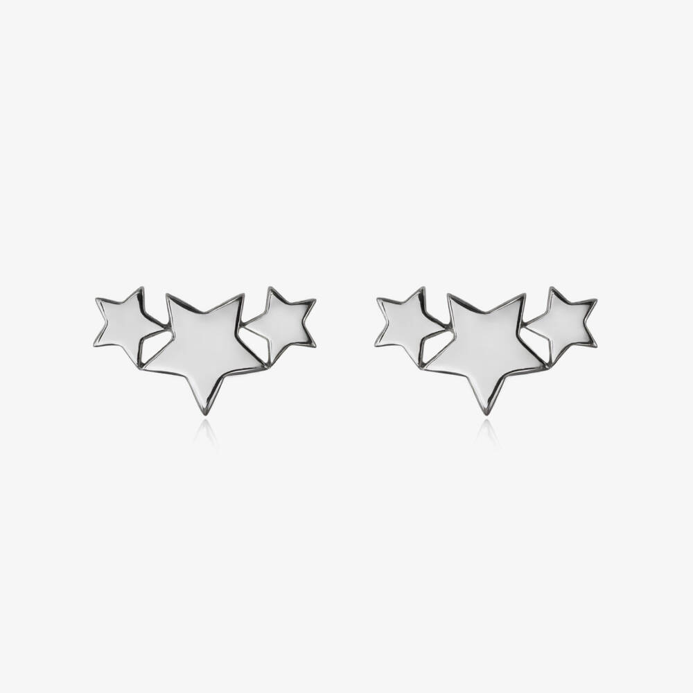 Little Star-Girls Sterling Silver Triple Star Earrings | Childrensalon