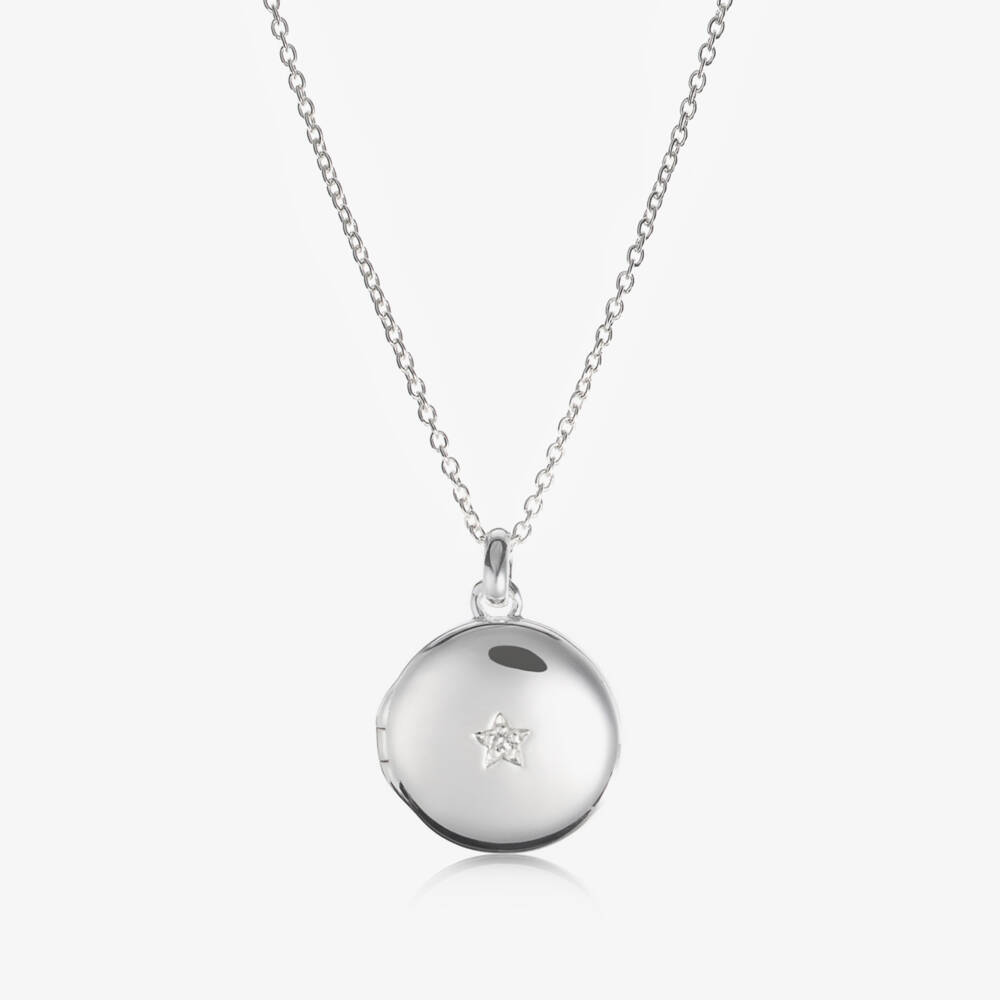 Little Star-Silver Personalised Round Locket (38cm) | Childrensalon