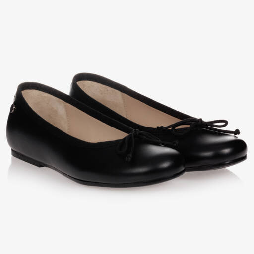 Manuela de Juan-Black Leather Ballerina Flats | Childrensalon