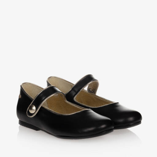 Manuela de Juan-Girls Black Leather Pumps | Childrensalon