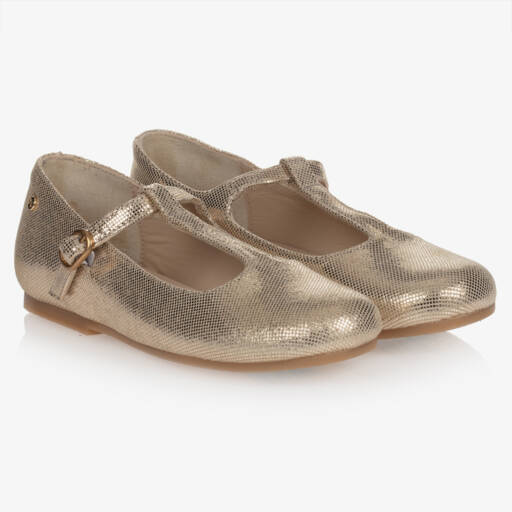 Manuela de Juan-Girls Gold Leather Pumps | Childrensalon