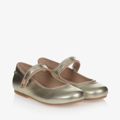 Manuela de Juan-Girls Gold Leather Pumps | Childrensalon