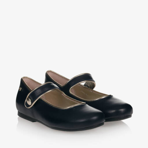 Manuela de Juan-Girls Navy Blue Leather Pumps | Childrensalon