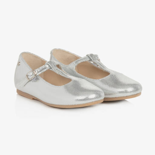 Manuela de Juan-Girls Silver Leather Pumps | Childrensalon