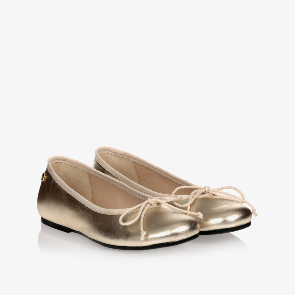 Manuela de Juan-Gold Leather Ballerina Flats | Childrensalon