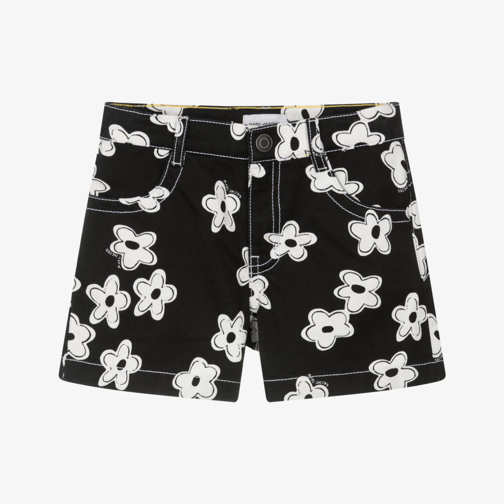 MARC JACOBS-Girls Black Cotton Daisy Print Shorts | Childrensalon