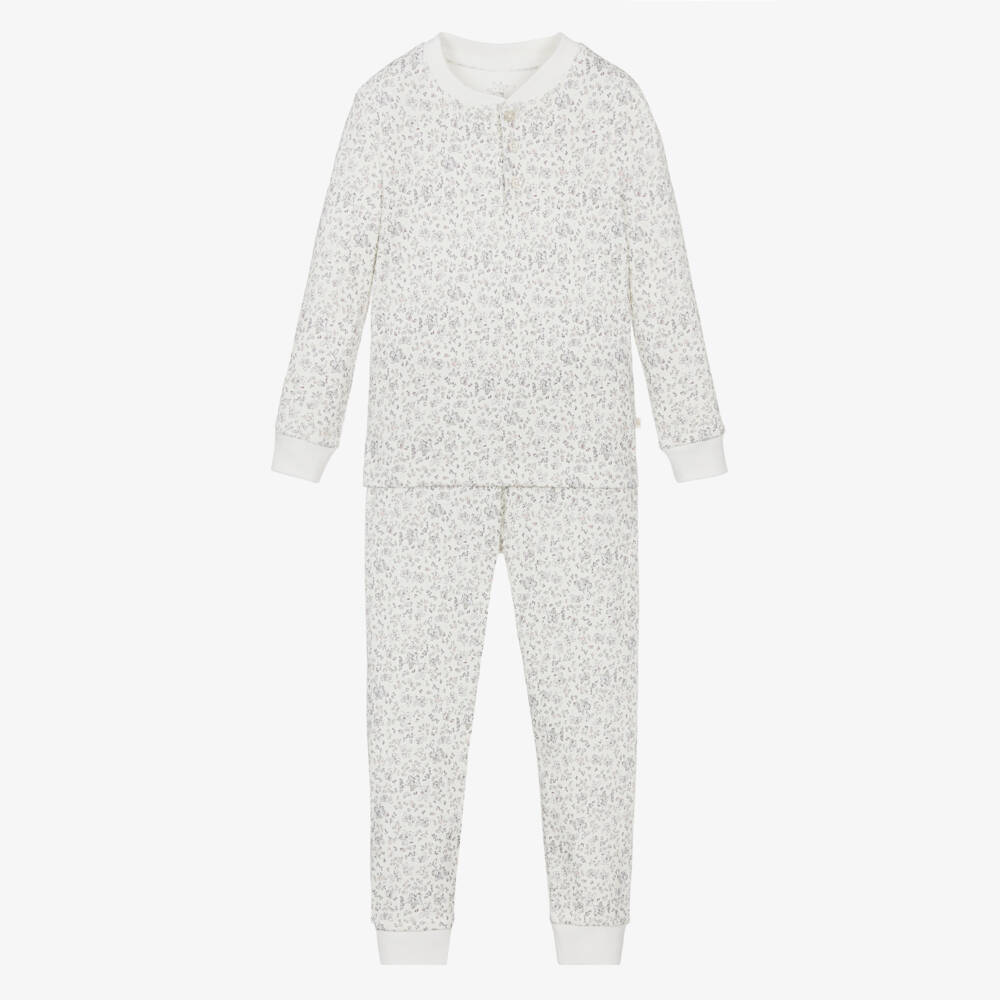 Marie-Chantal-Girls Ivory Cotton Floral Print Long Pyjamas | Childrensalon