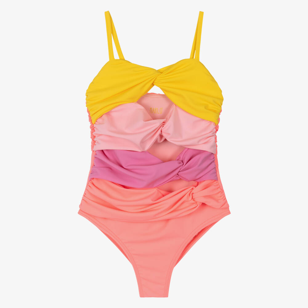 Marlo Kids-Girls Pink & Yellow Twisty Swimsuit  | Childrensalon