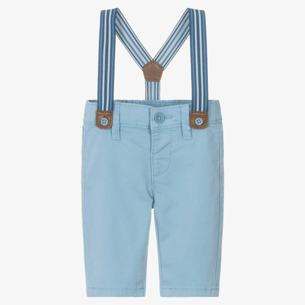 Mayoral Newborn-Baby Boys Blue Cotton Trousers with Striped Braces | Childrensalon