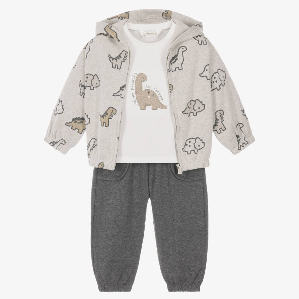 Mayoral Newborn-Baby Boys Grey Dinosaur Print Tracksuit Set | Childrensalon