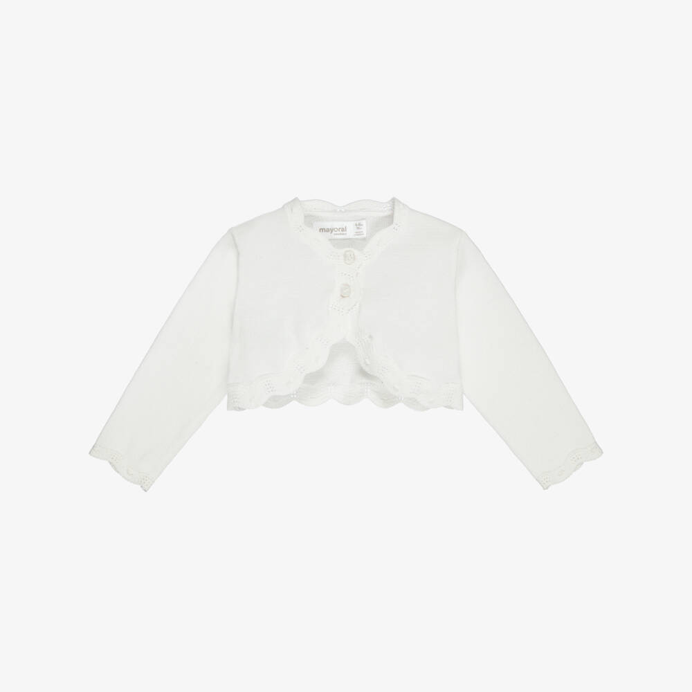 Mayoral Newborn-Baby Girls Ivory Cotton Knit Bolero Cardigan | Childrensalon