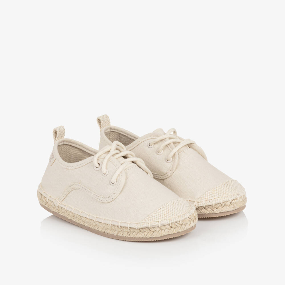 Mayoral-Boys Beige Cotton Lace Up Espadrilles | Childrensalon