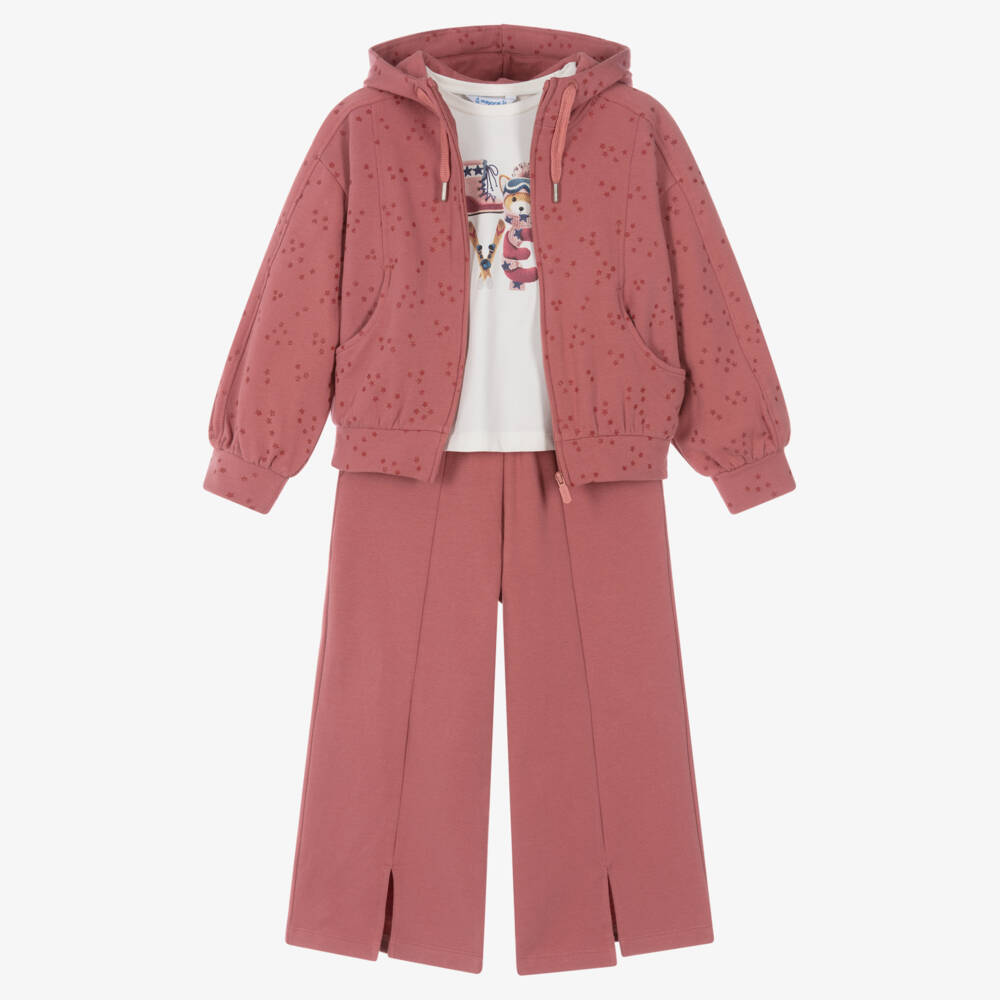 Mayoral-Girls Dusky Pink Hooded Cotton Tracksuit Set | Childrensalon