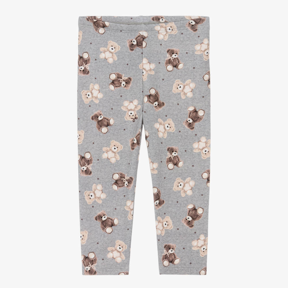 Mayoral-Girls Grey Teddy Bear Print Cotton Leggings | Childrensalon