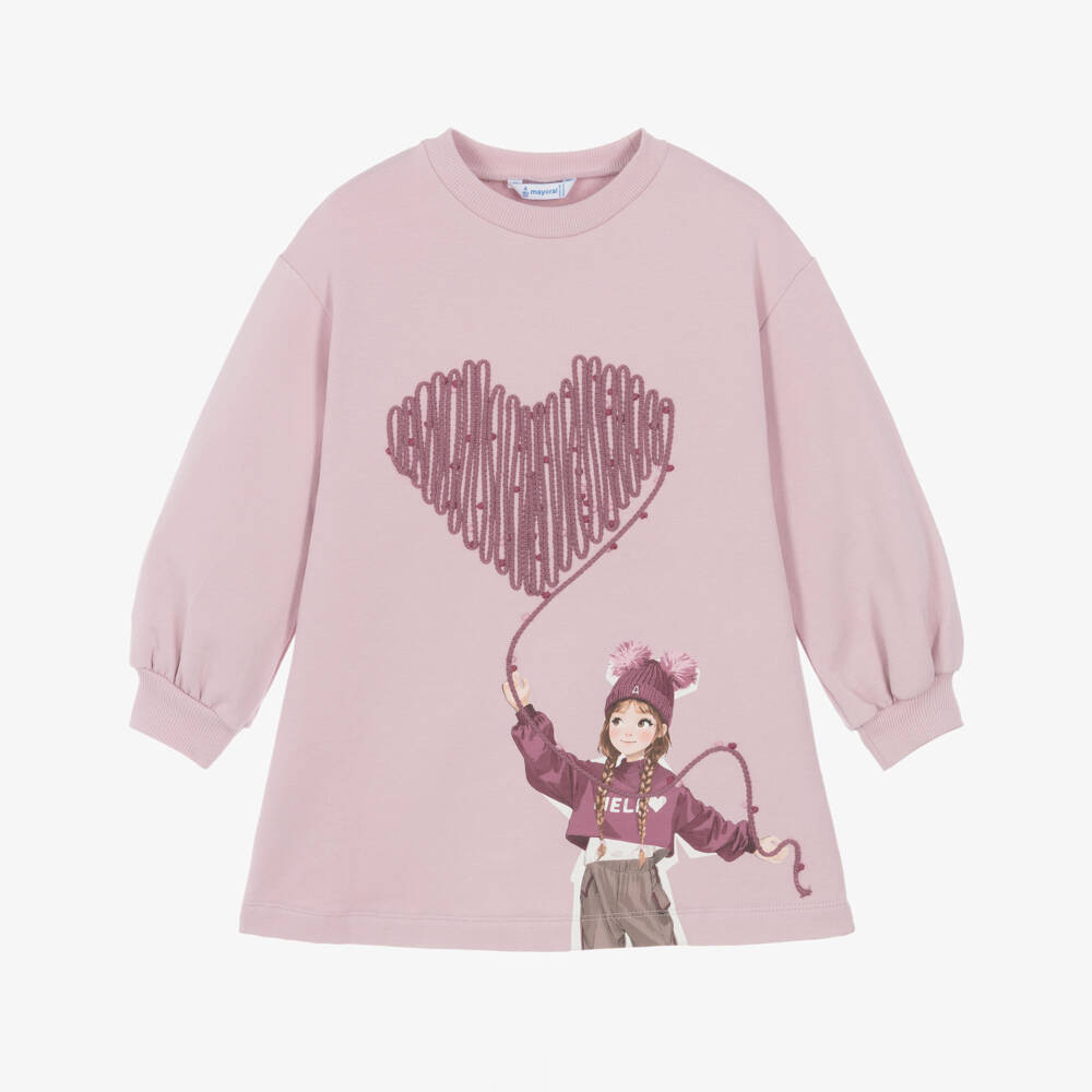 Mayoral-Girls Lilac Purple Sweatshirt Dress with Thread Heart | Childrensalon