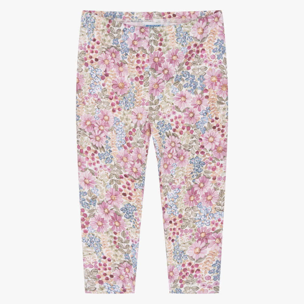 Mayoral-Girls Pale Purple Cotton Floral Print Leggings | Childrensalon