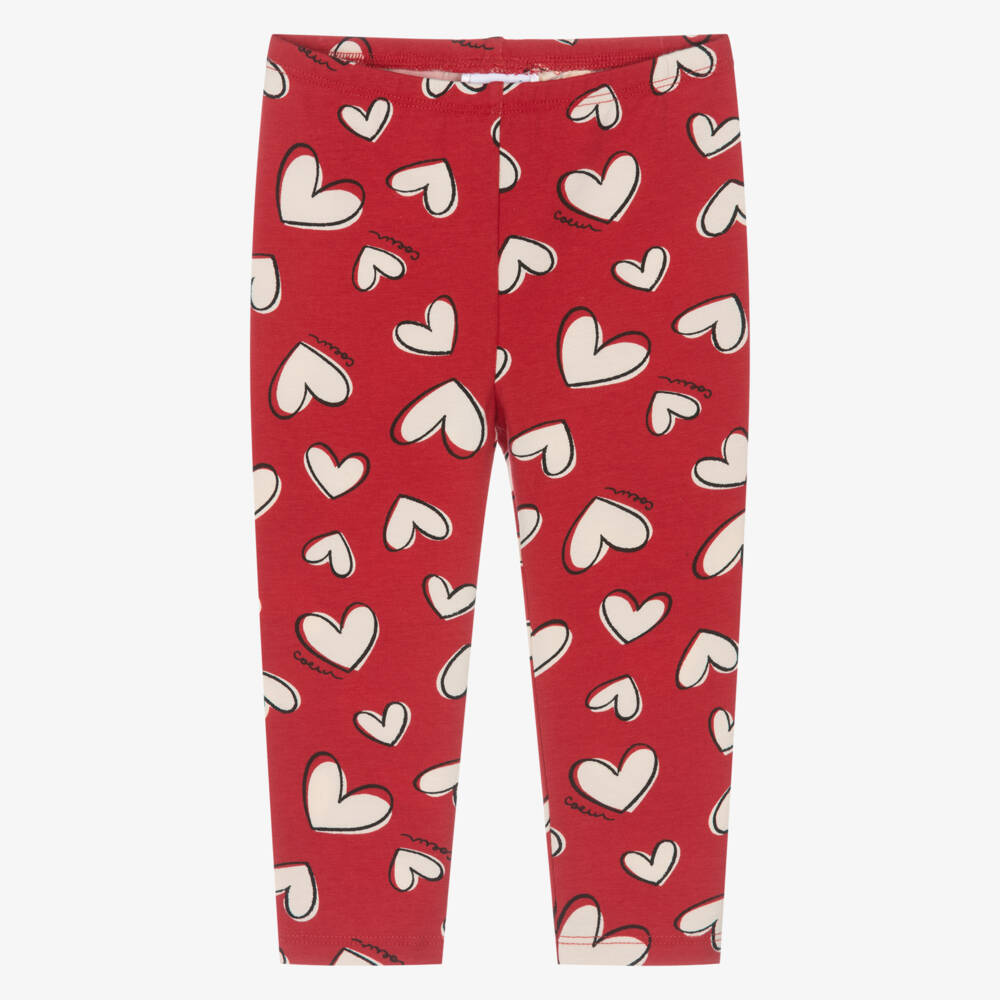 Mayoral-Girls Red Cotton Heart Print Leggings | Childrensalon