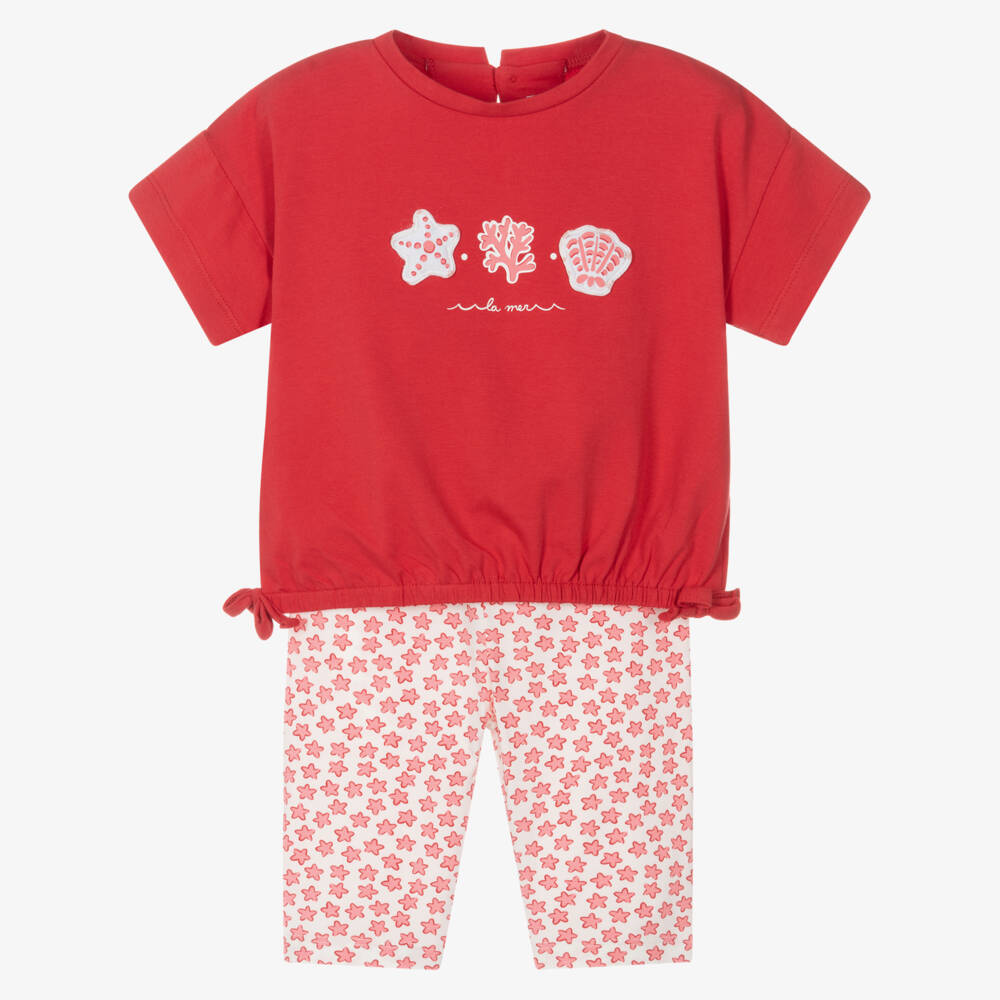 Mayoral-Girls Red Seashells Cotton Jersey Leggings Set | Childrensalon