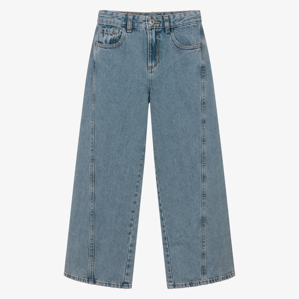 Mayoral-Girls Washed Blue Denim Wide Leg Jeans | Childrensalon
