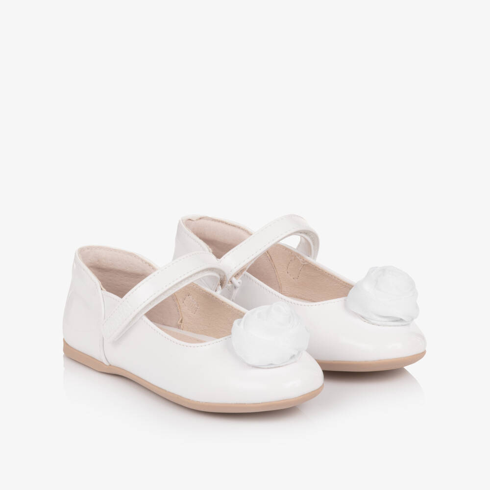 Mayoral-Girls White Faux Patent Pumps with Velcro Fastening | Childrensalon
