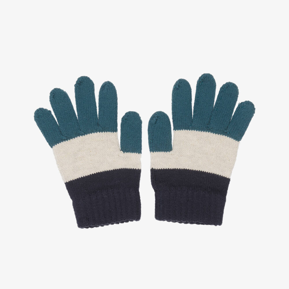 Mayoral-Navy Blue & Green Cotton Knitted Gloves | Childrensalon