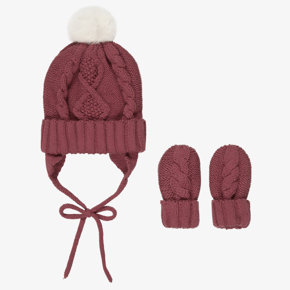 Mayoral Newborn-Red Cable Knit Baby Hat & Mittens Set | Childrensalon