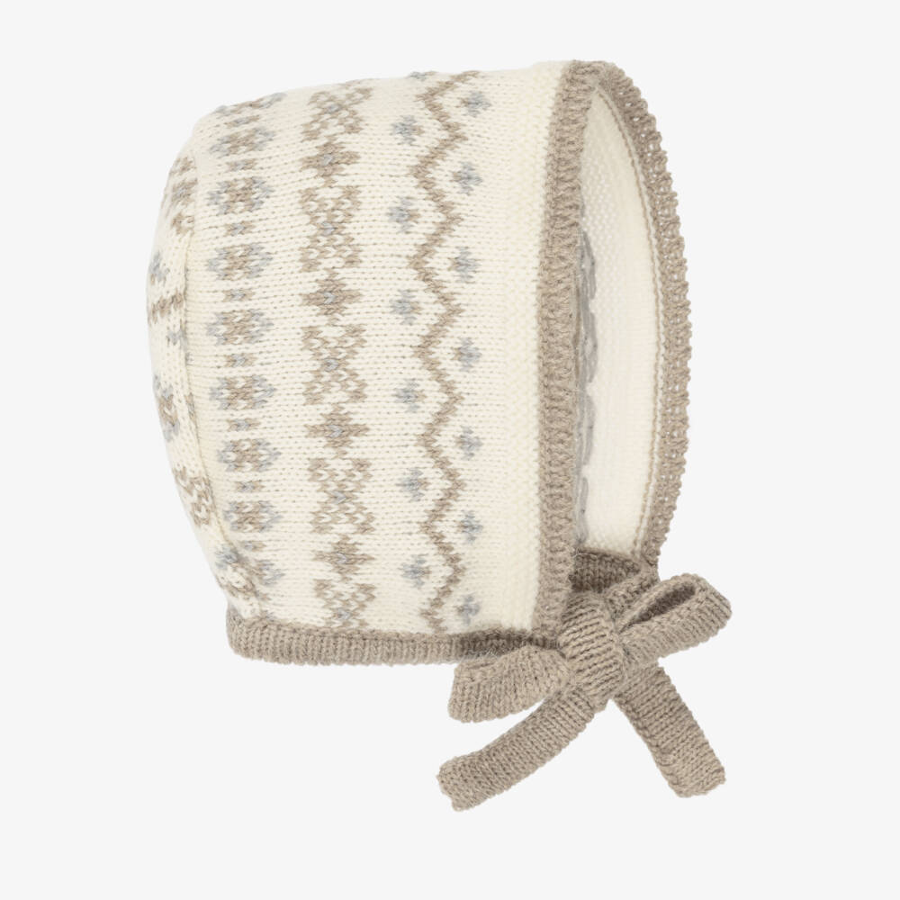 Mebi-Baby Boys Ivory & Beige Fair Isle Bonnet | Childrensalon