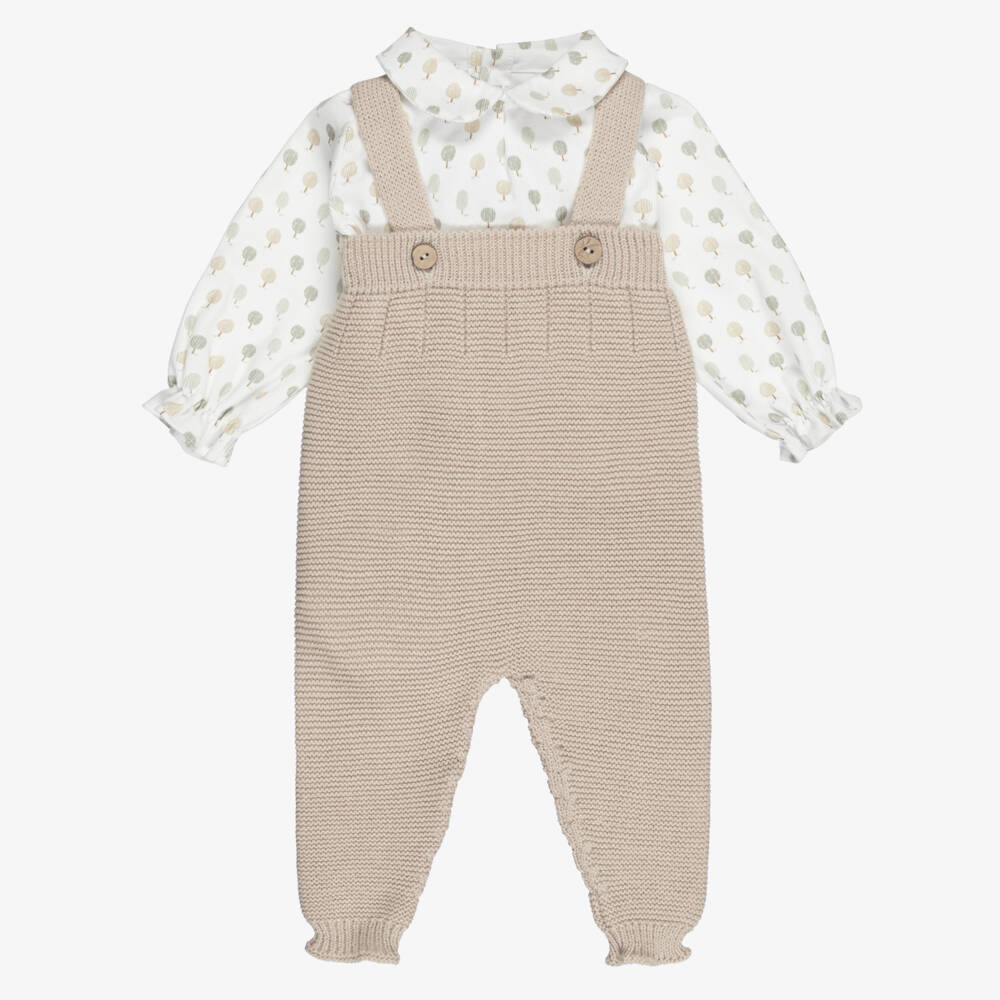 Mebi-Boys Beige Knitted Dungaree Set | Childrensalon
