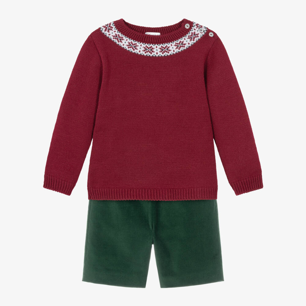 Mebi-Boys Red Sweater & Green Shorts Set | Childrensalon