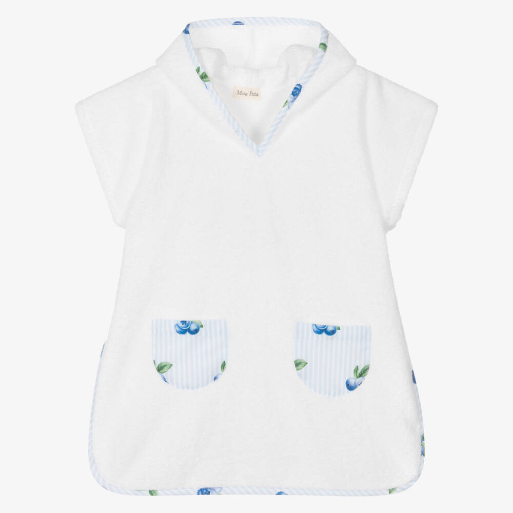 Meia Pata-White Cotton Blueberry Print Poncho Towel | Childrensalon