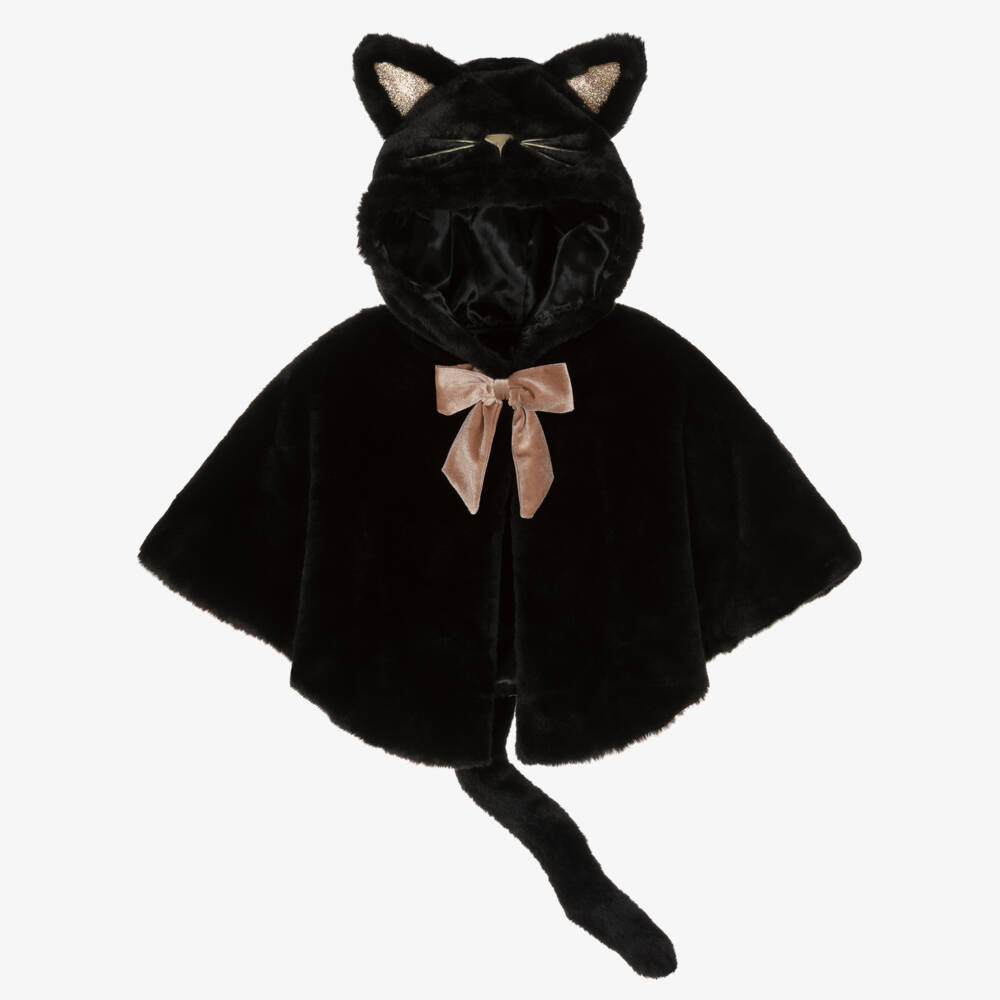 Mimi & Lula-Girls Black Faux Fur Cat Cape | Childrensalon