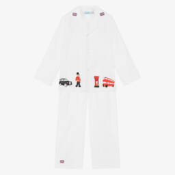 Mini Lunn-Boys White Cotton London Pyjamas | Childrensalon