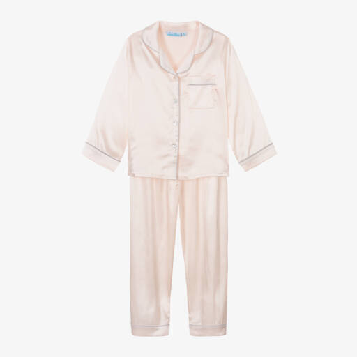 Mini Lunn-Girls Light Pink Satin Pyjamas | Childrensalon