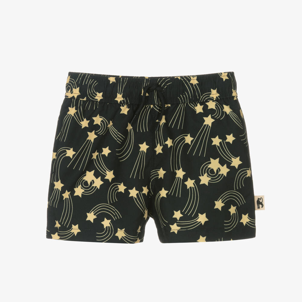 Mini Rodini-Boys Black Shooting Star Print Swim Shorts  | Childrensalon