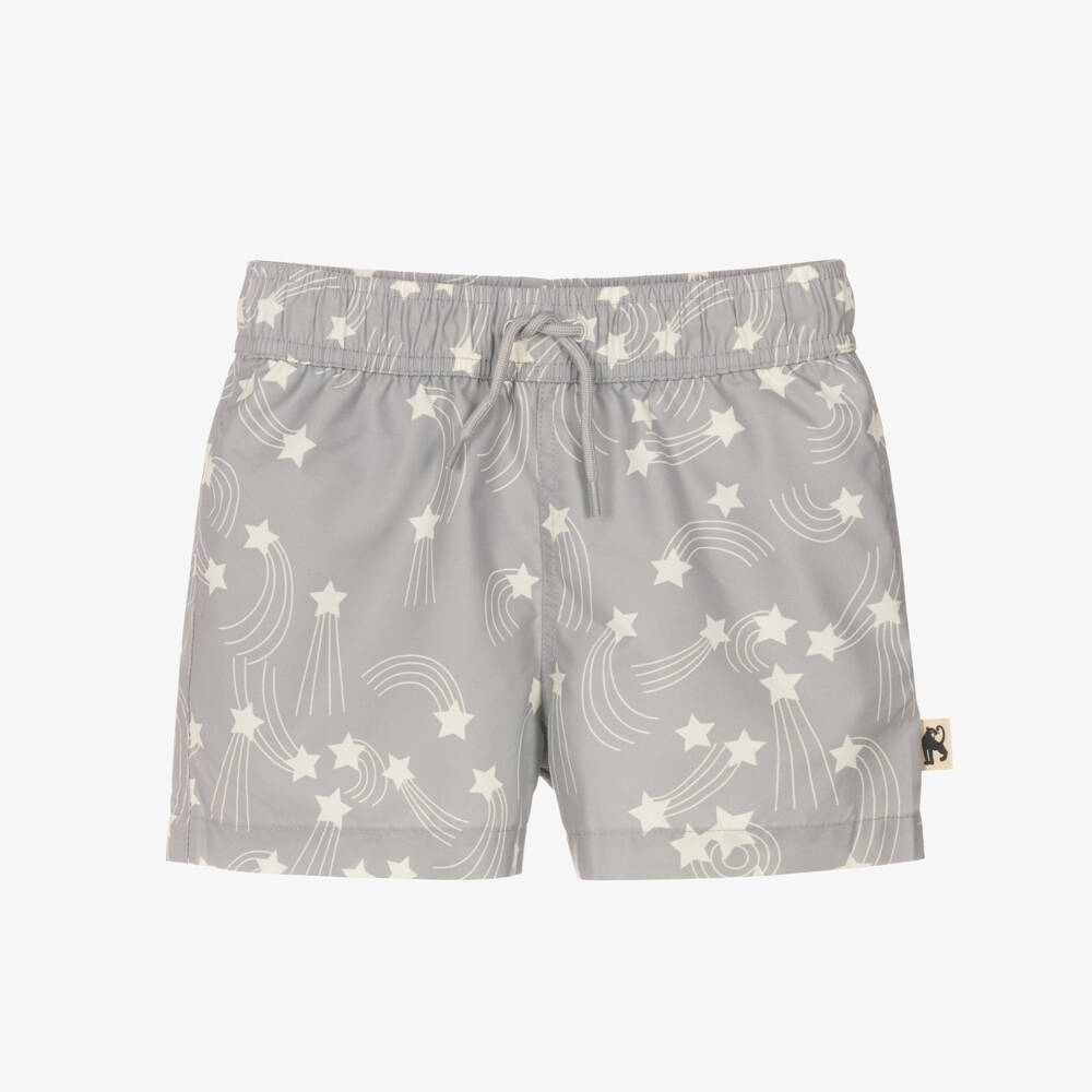 Mini Rodini-Boys Grey Shooting Star Print Swim Shorts  | Childrensalon