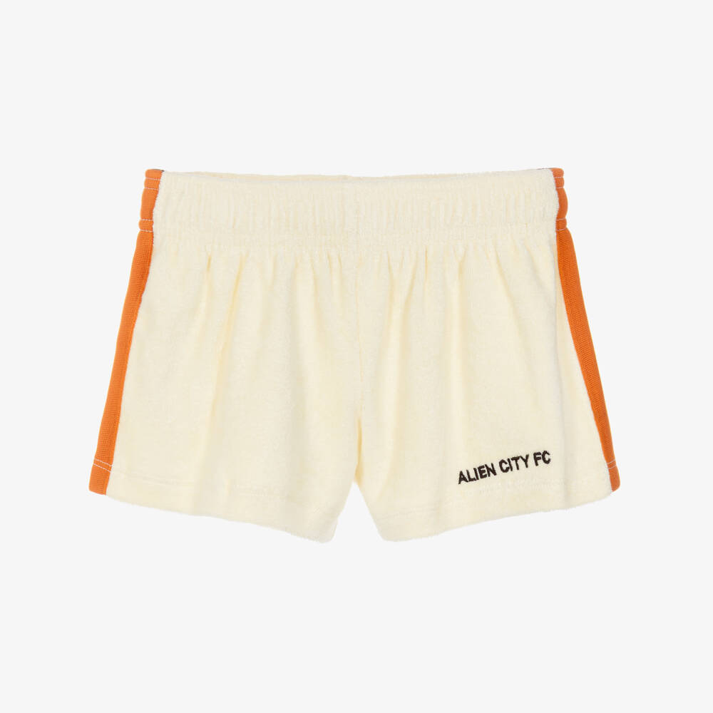 Mini Rodini-Boys Ivory Alien City FC Shorts  | Childrensalon