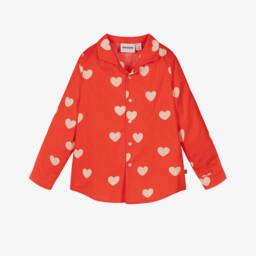 Mini Rodini-Bright Red Organic Cotton Shirt with Heart Print | Childrensalon