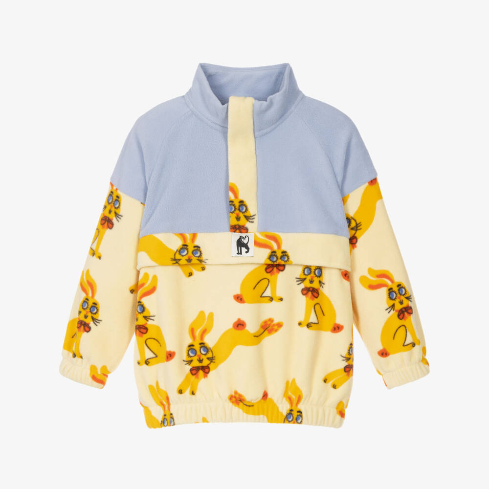 Mini Rodini-Girls Blue & Yellow Rabbit Print Fleece Sweatshirt | Childrensalon