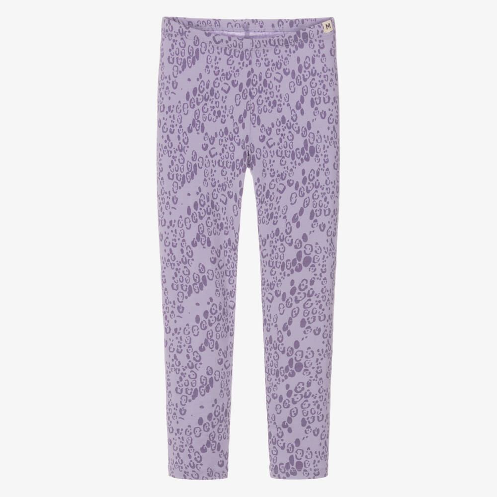 Mini Rodini-Girls Lilac Purple Organic Cotton Leopard Print Leggings | Childrensalon