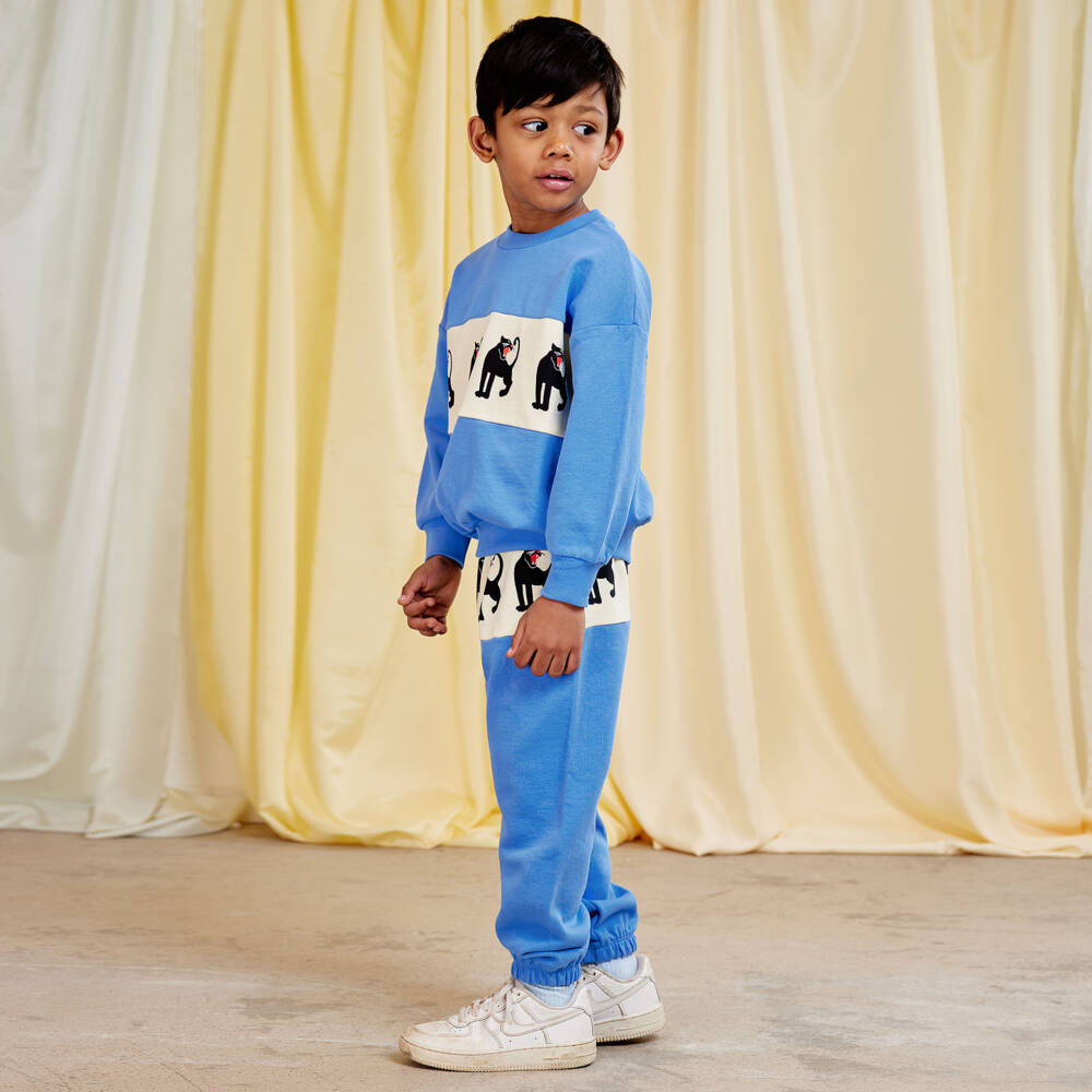 Mini Rodini-Ivory & Blue Organic Cotton Sweatshirt with Panther Prints | Childrensalon