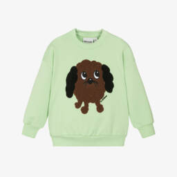 Mini Rodini-Pale Green Cotton Sweatshirt with Dog Patch | Childrensalon